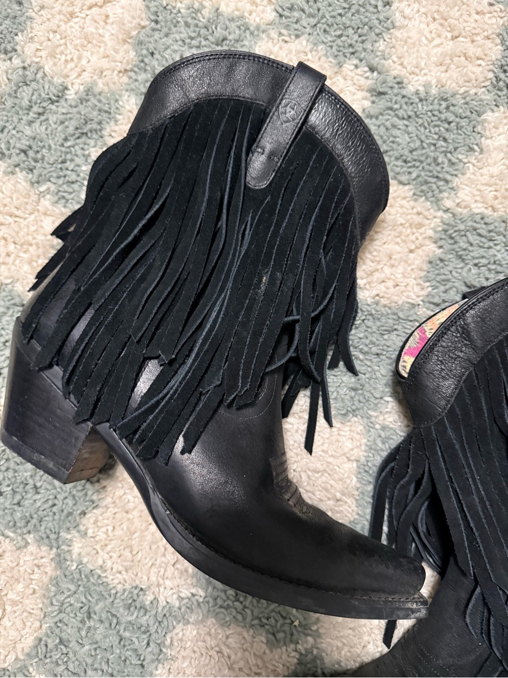 Ariat Women Western Gold Rush Black Leather Suede Fringe Cowgirl Boots Size 8B - Picture 3 of 16